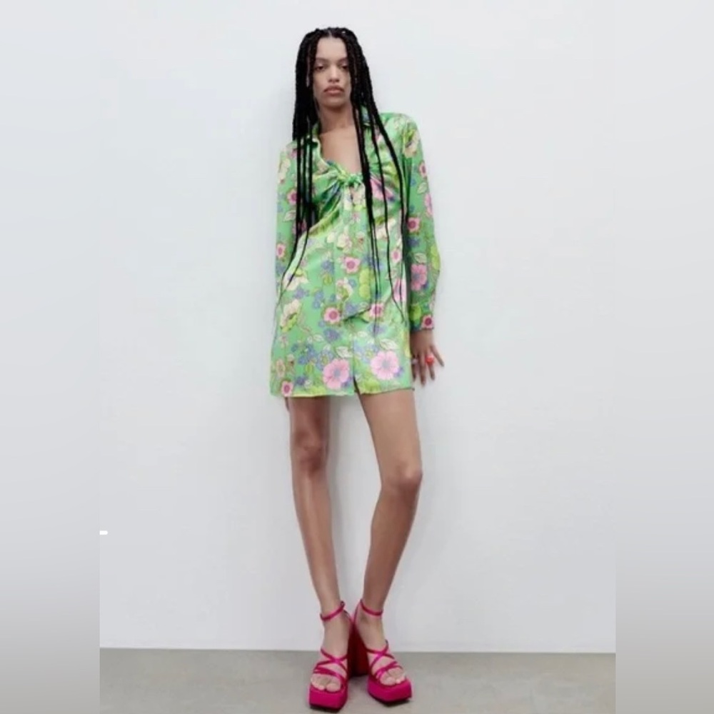 ZARA SATIN EFFECT PRINT DRESS - Picture 9 of 16